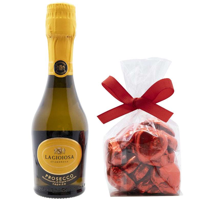 La Gioiosa Brut Treviso Prosecco 20cl & 20 Red Luxury Swiss Chocolates Gift