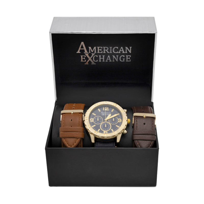 American Exchange Mens Blue Leather Watch With Interchangeable Straps 5321