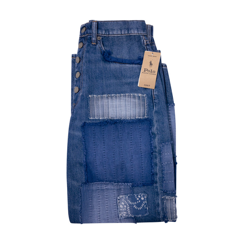 Ralph Lauren Polo Indigo Patchwork Cropped Wide Leg Jeans Women's