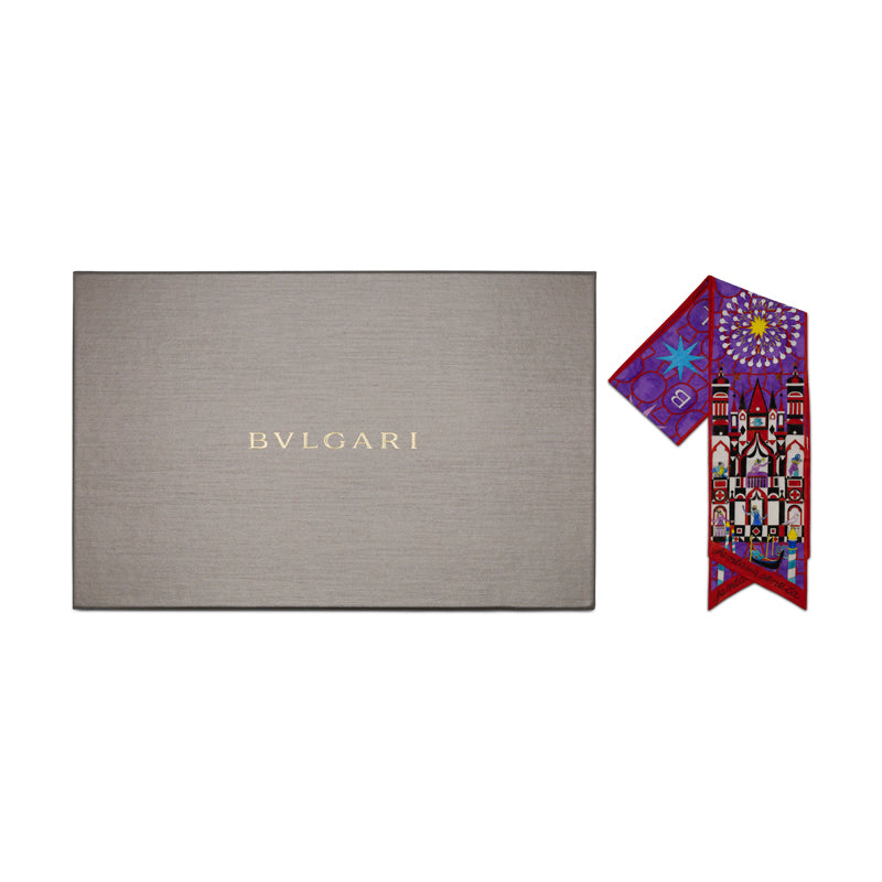 Bvlgari Shelley Fantasia Veneta Silk Twill Scarf Purple Stone 14x185