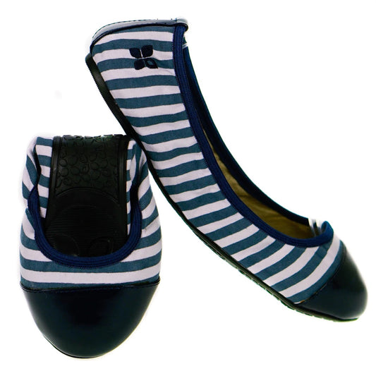 Butterfly Twists Kate Fold Up Ballerina Shoes Navy & White Stripes Size 4 (37)