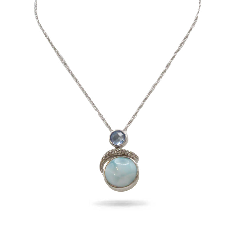 Marahlago Como Larimar Stone Sapphire Sterling Silver Necklace