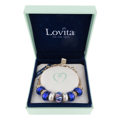 Lovita Charm Bracelet Gold Band Blue, Pink And White Teardrop Charms