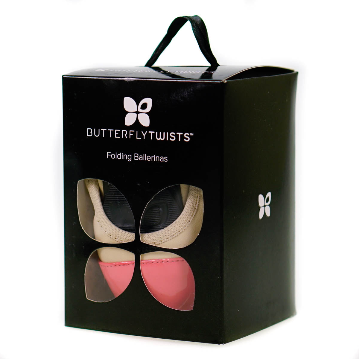 Butterfly Twists Fold Up Ballerina Shoes Nude & Coral