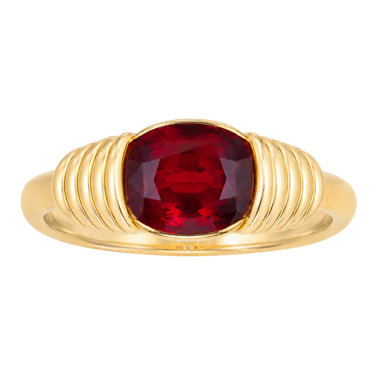Buckley Gold Plated Garnet Ribbed Ruby Red Stone Ring Size R 6487631