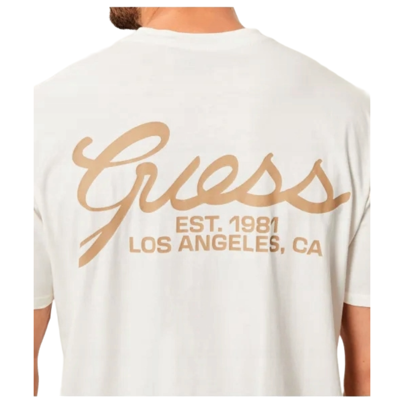 Guess Men's Cotton Logo Print Regular Fit T-Shirt White