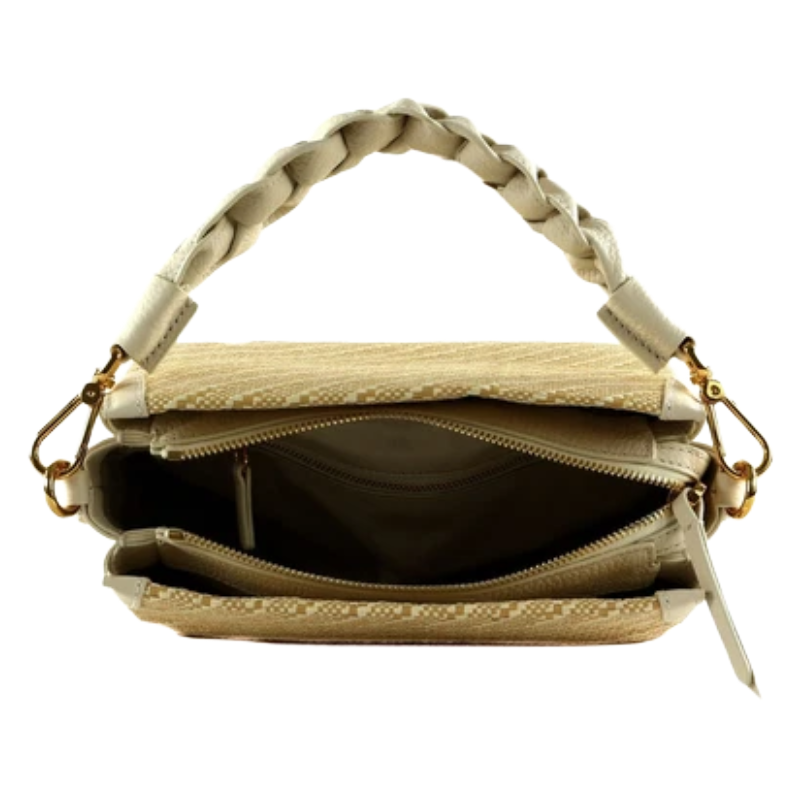 Coccinelle Boheme Bi Colour Straw/White Leather Crossbody Bag
