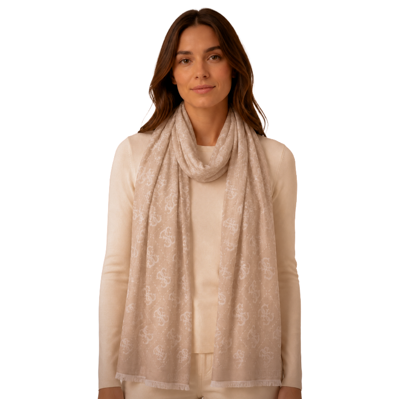 Guess Women's Scarf Beige White Logo AW5152MOD03