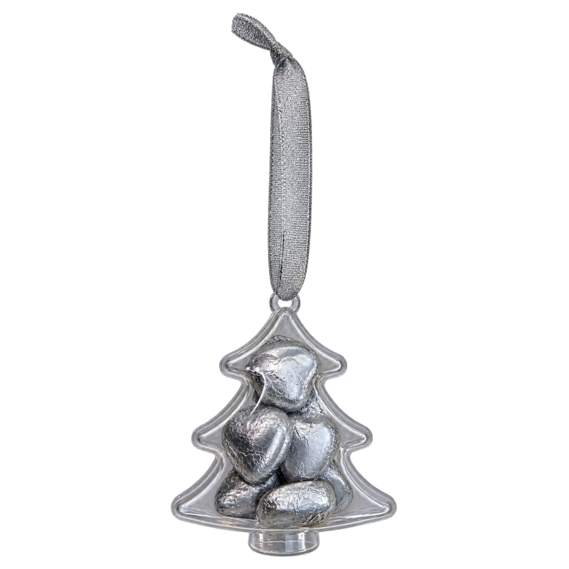 Silver Swiss Milk Chocolate Hearts X12 In Christmas Tree Bauble