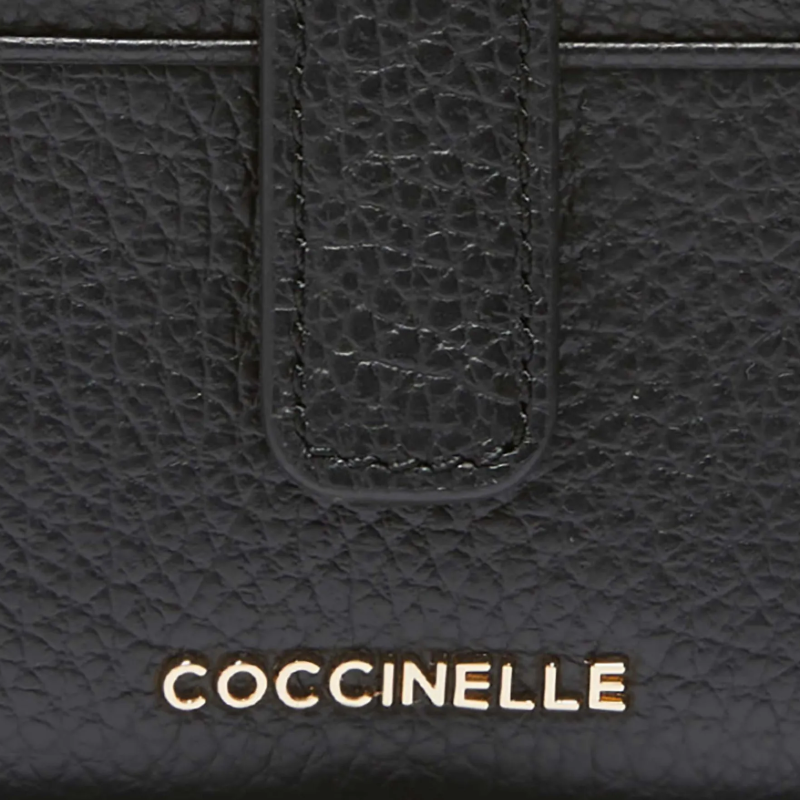 Coccinelle Metallic Soft Grained Leather Card Holder Purse Noir Black