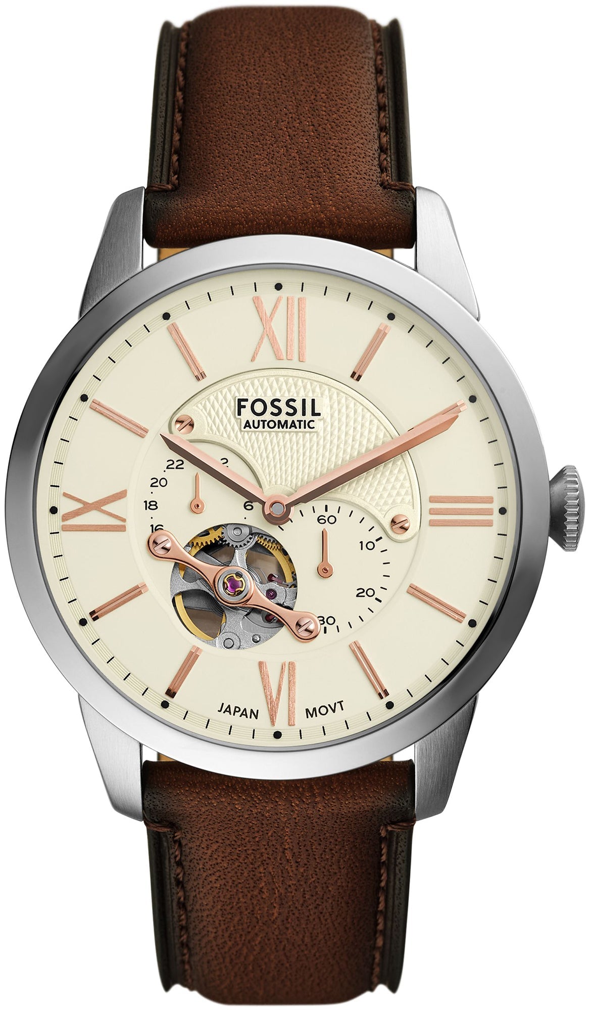 Fossil Townsman Open Heart Cream Dial Leather Mens Automatic Watch ME3266 (Blemished Tin)