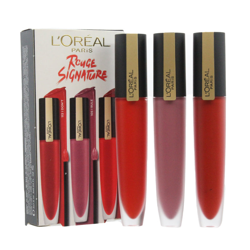 L'Oreal Rouge Signature Matte Red & Pink Lipstick Trio (Blemished Box)