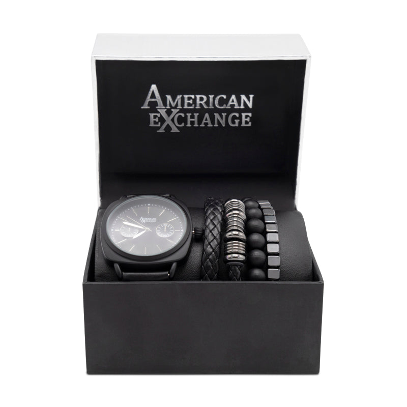 American Exchange Black Mens Watch With Bracelets 5323
