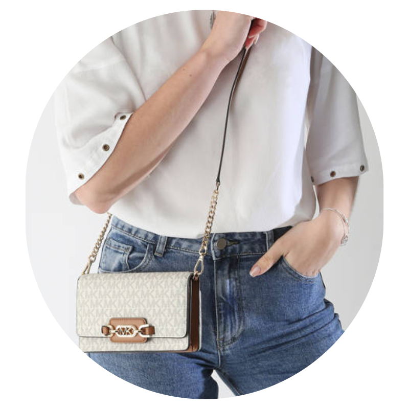 Michael Kors Heather Small Leather Crossbody Bag Vanilla/Acorn