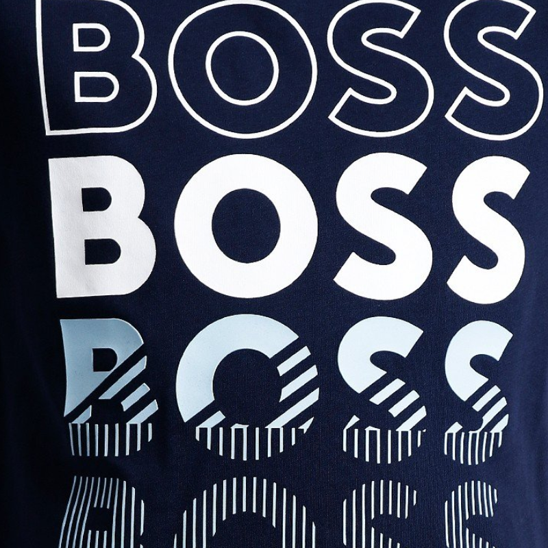 Hugo Boss Boys T-Shirt Multi Logo Navy Blue