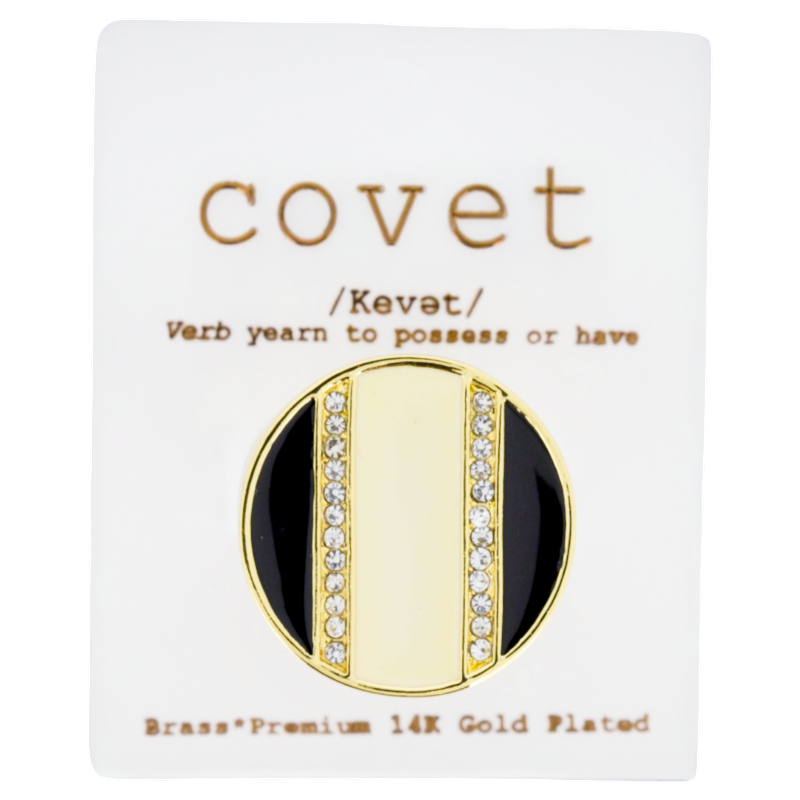 Covet Gold Coloured Black & Cream Enamel Multi Strip Cocktail Ring DF3017GBW UK Size O