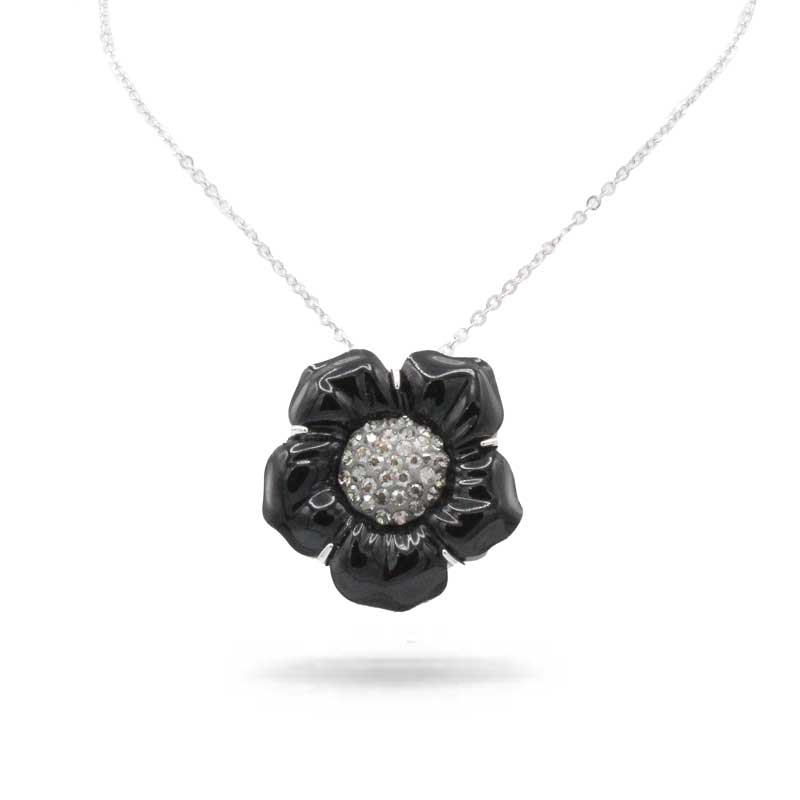 Swarovski Black Flower Silver Necklace