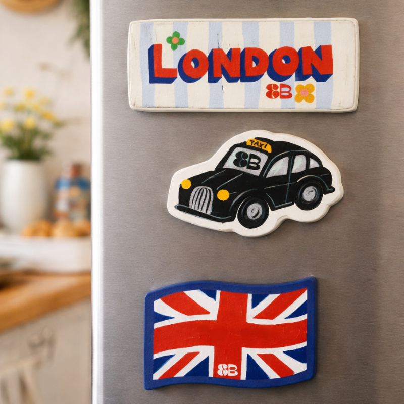 Celebrate London with Eleanor Bowmer's 3-pack souvenir fridge magnets. Bold designs, iconic symbols, perfect keepsake for home or office!