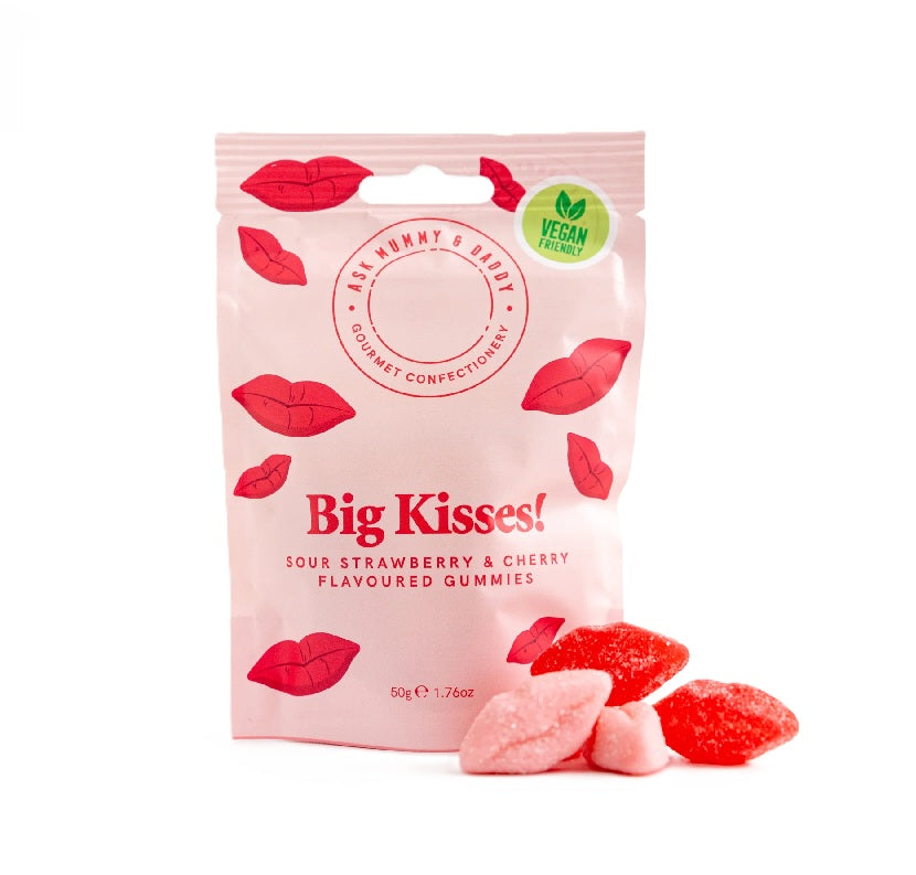 Ask Mummy & Daddy Big Kisses! Sour Strawberry & Cherry Gummies Sweets 50g