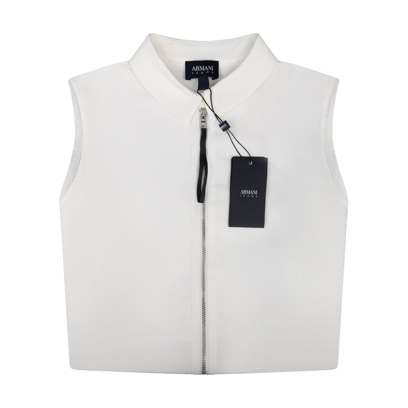 Armani Jeans Women's White Sleeveless Zip Shirt - Size 6