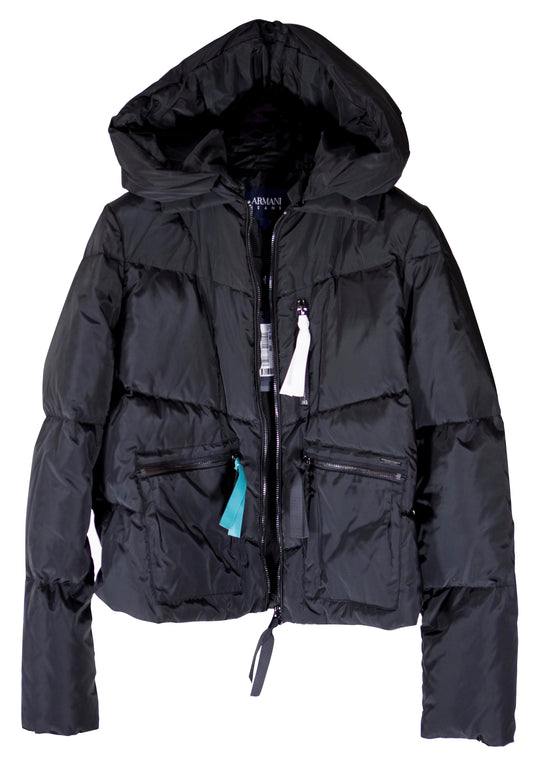 Armani Black Cropped Down Jacket Coat 5NAAZ - Size 8