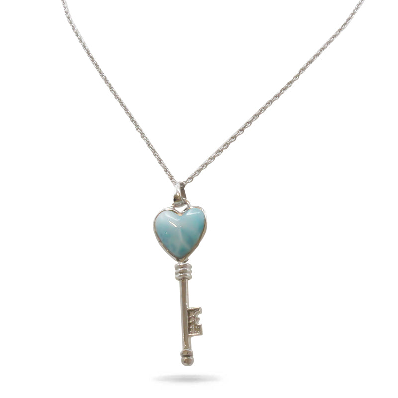 Marahlago Key Heart Larimar Stone Sterling Silver Necklace
