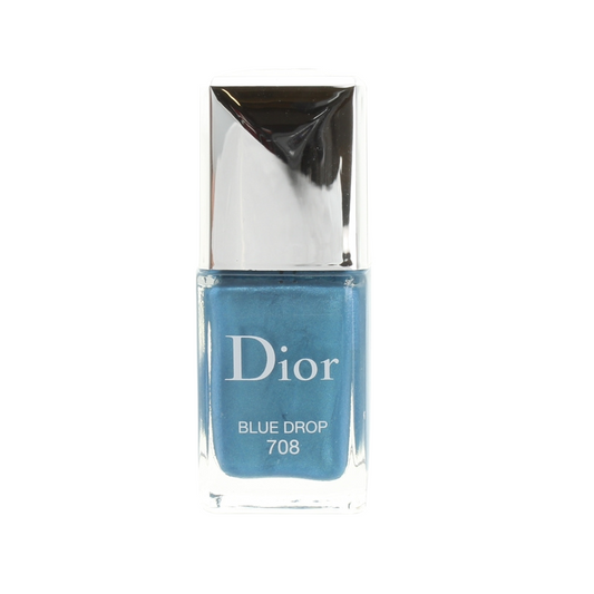Dior Vernis 708 Blue Drop Gel Shine Nail Lacquer Varnish  A nail polish from Dior Vernis, in the shade 708 Blue Drop. Inspired by rays of the sun. Applied alone, or as a top coat, this nail polish enhances the nail with iridescence & protects them from exterior aggressors.   Colour - Iridescent Blue  10ml