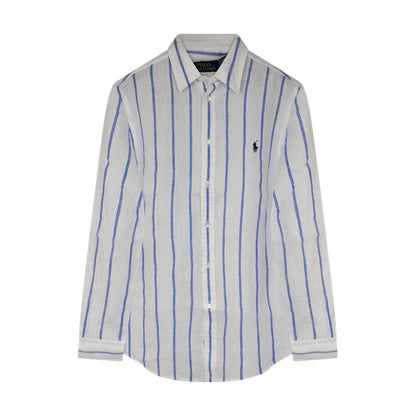 Ralph Lauren Women's Polo Relaxed Fit Striped Linen Shirt White/Blue