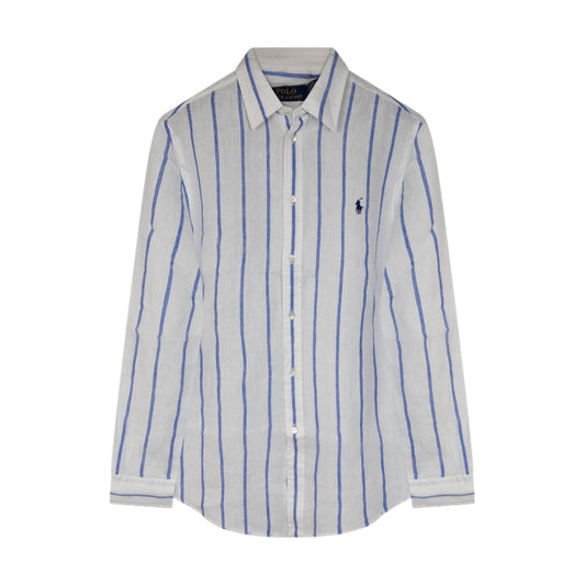 Ralph Lauren Women's Polo Relaxed Fit Striped Linen Shirt White/Blue