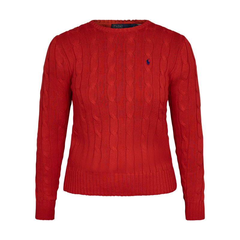 Ralph Lauren Polo Women's Cable Knit Cotton Crewneck Jumper Red