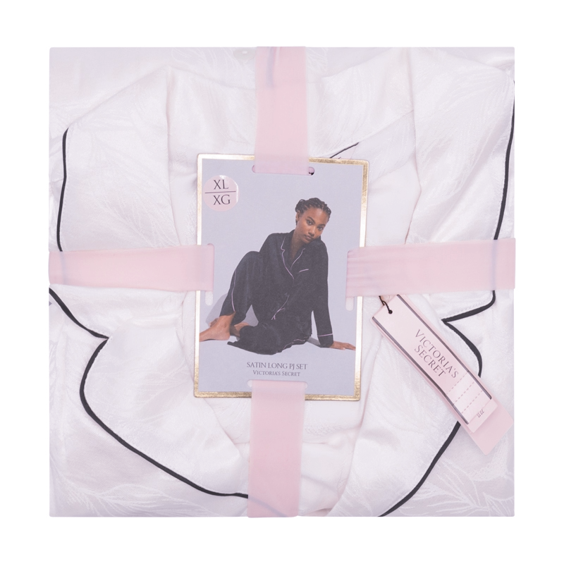 Victoria's Secret Satin Long Pyjamas Set White Lemon Jacquard