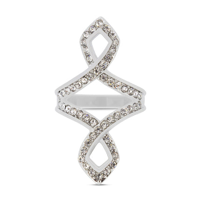 Covet Rhodium Plated Open Pave Crystal Ring - Size 5
