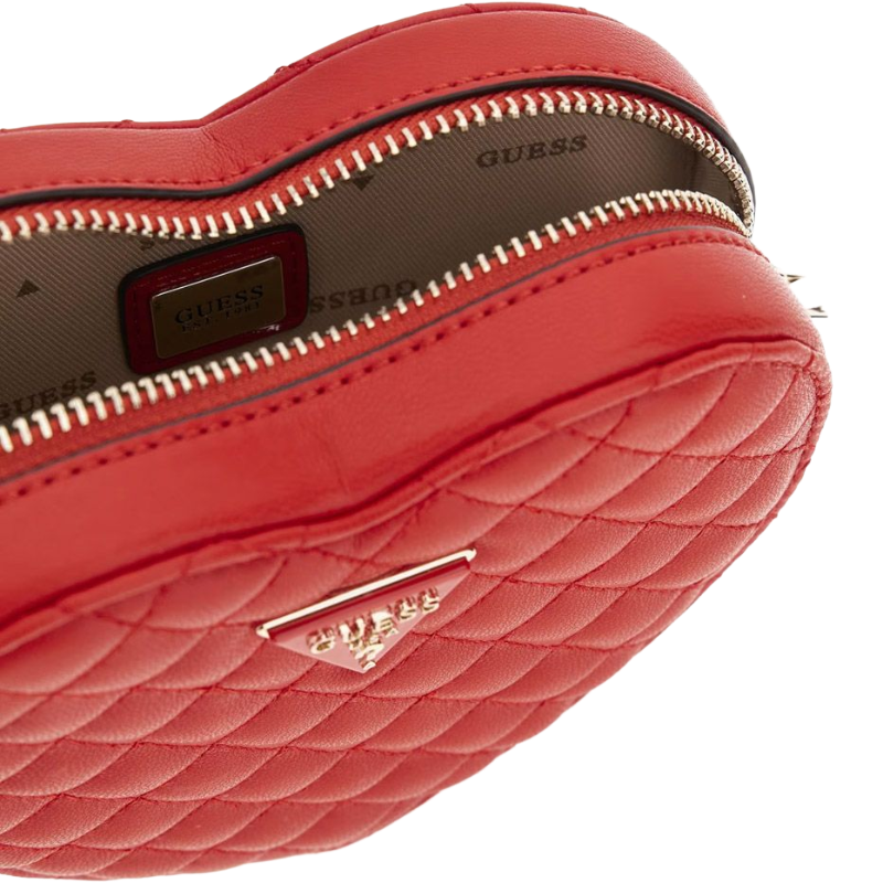 Guess Raine Quilted Mini Red Heart Hand Bag 