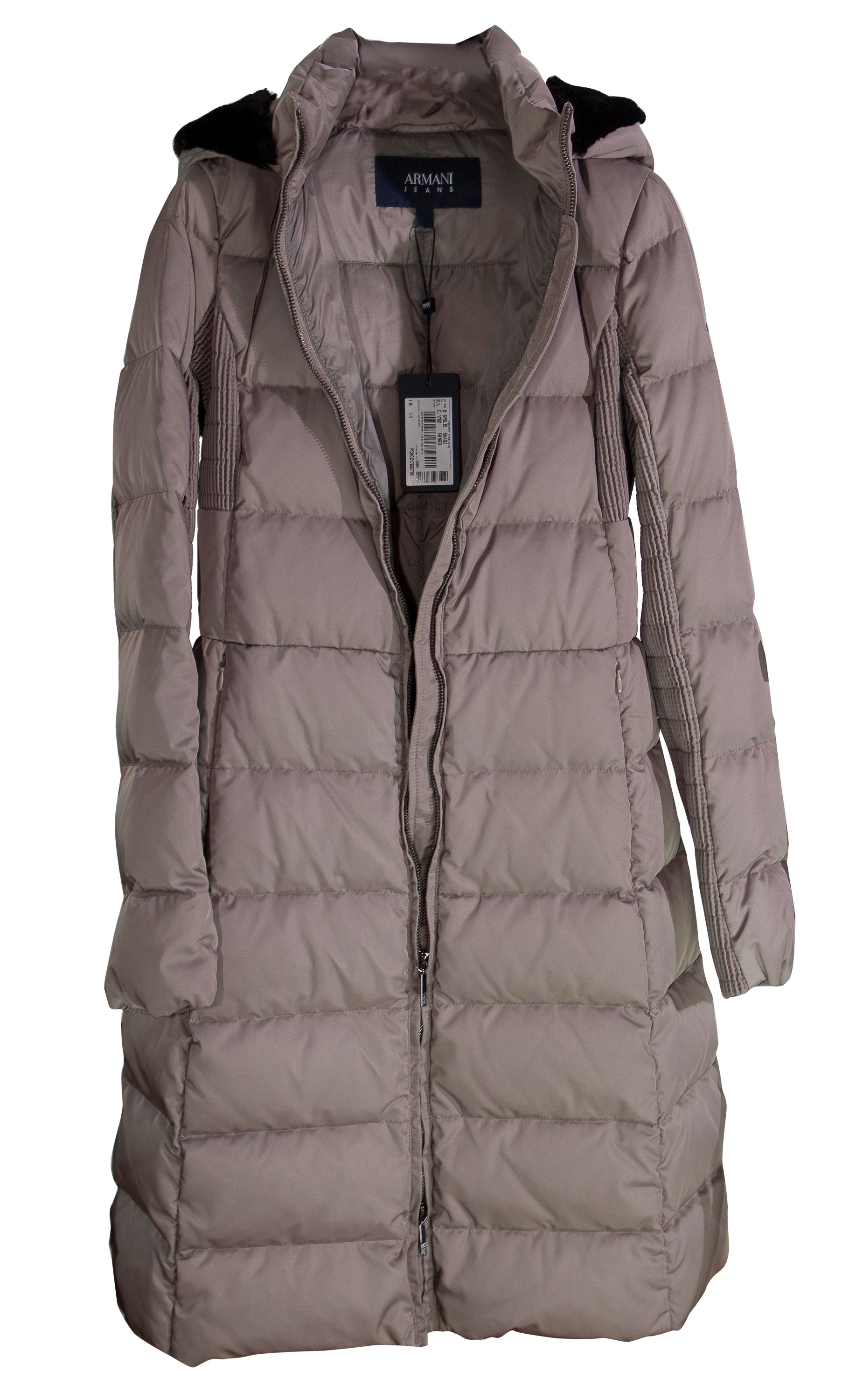 Armani Beige Hooded Long Down Ladies Coat - Size 4