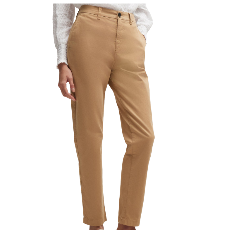 Hugo Boss Women's Trousers Tachini Regular Fit Stretch Cotton Satin Beige