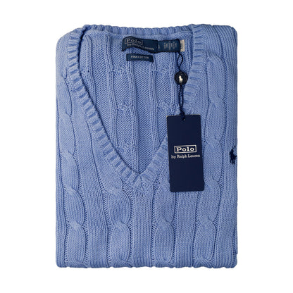 Ralph Lauren Polo Women's Cable-Knit V-Neck Jumper In New Litchfield Blue