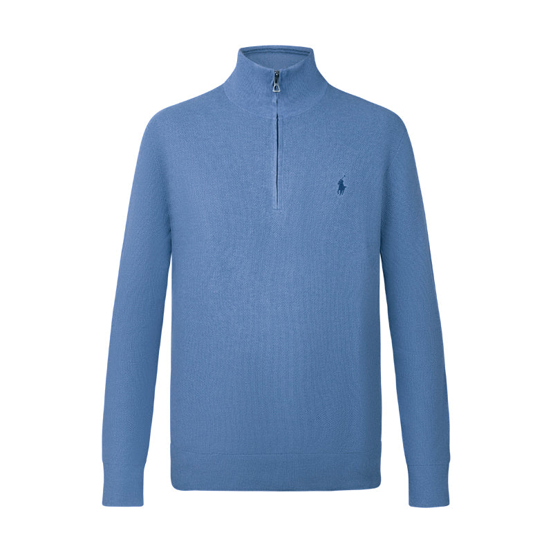 Ralph Lauren Mesh-Knit Cotton Quarter-Zip Jumper Blue