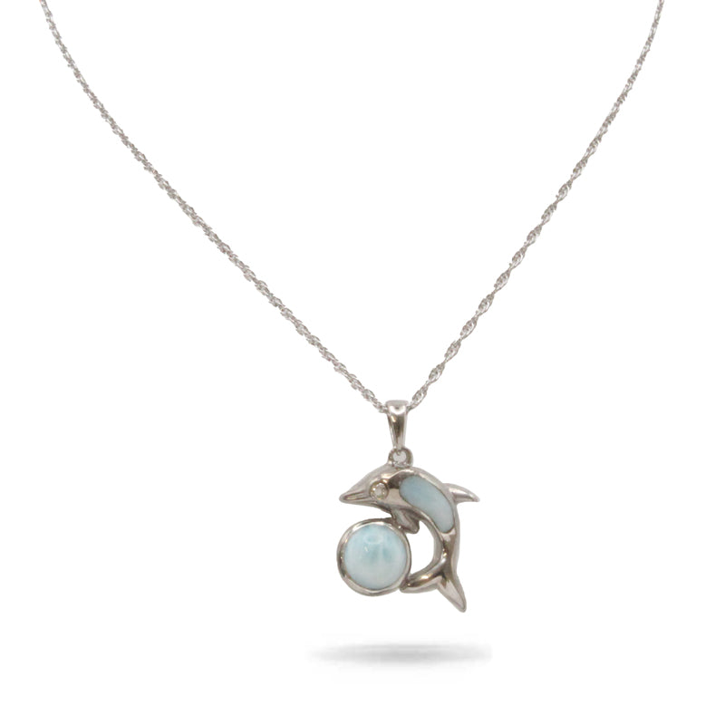 Marahlago Larimar Dolphin Sterling Silver Necklace