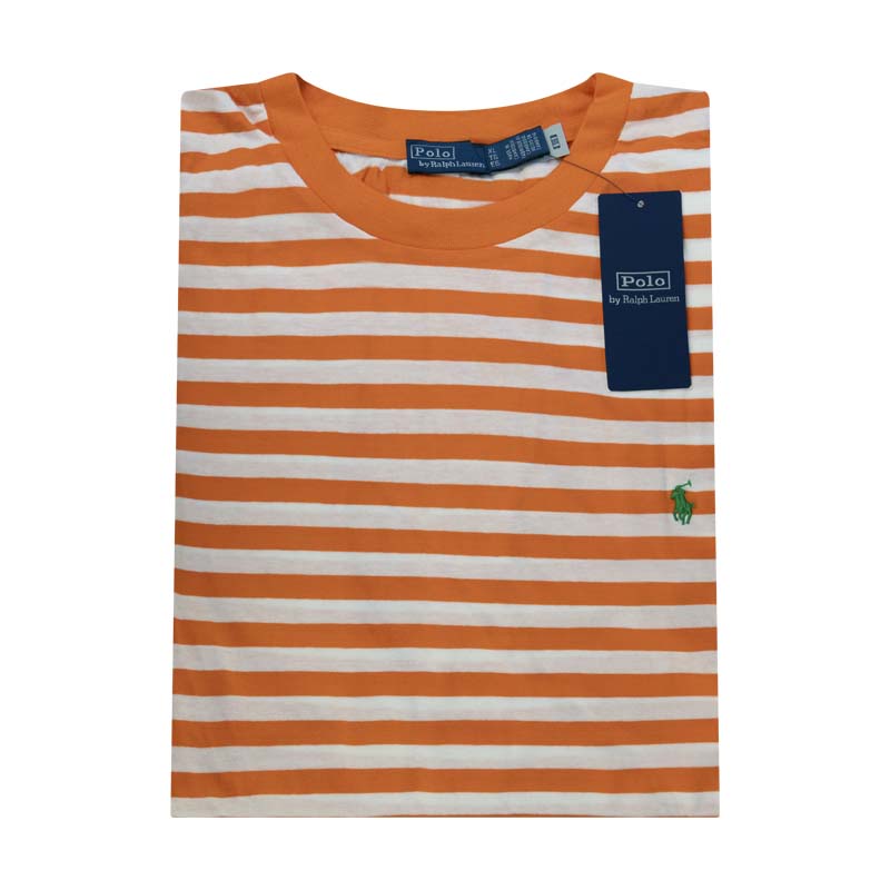 Ralph Lauren Women's Polo Crewneck Striped T-Shirt Orange/White