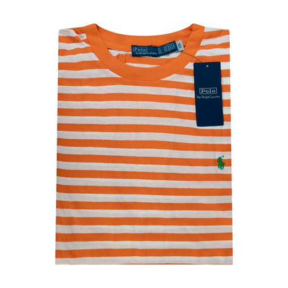 Ralph Lauren Women's Polo Crewneck Striped T-Shirt Orange/White