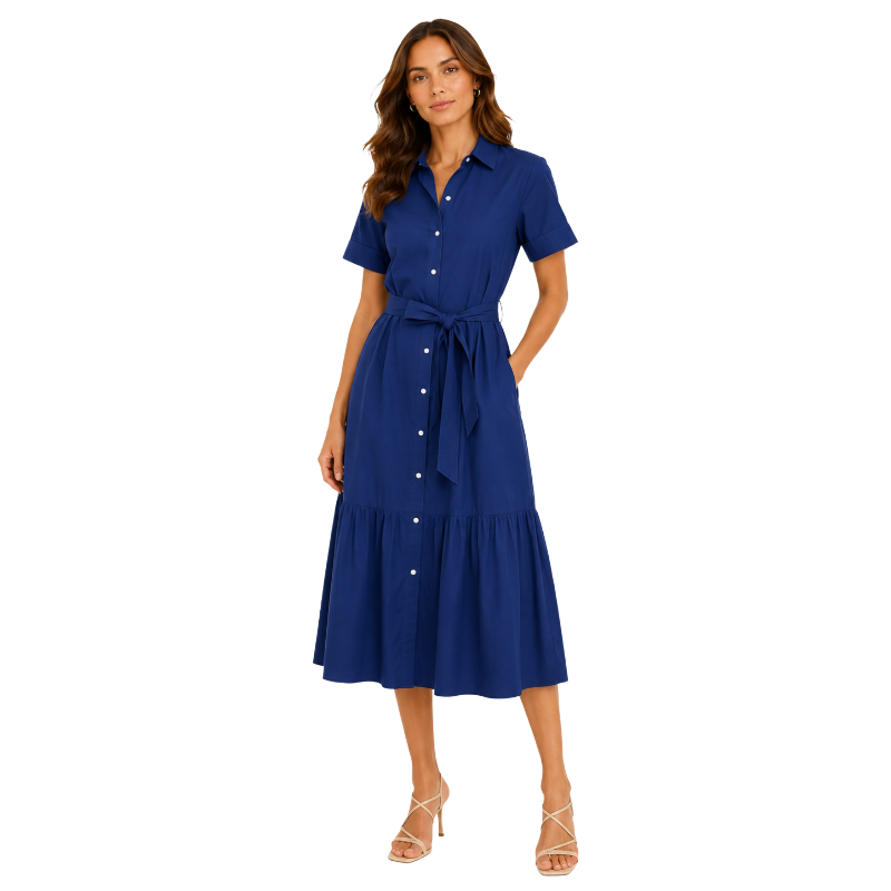 Ralph Lauren Women's Tiered Cotton Shirt Dress Blue