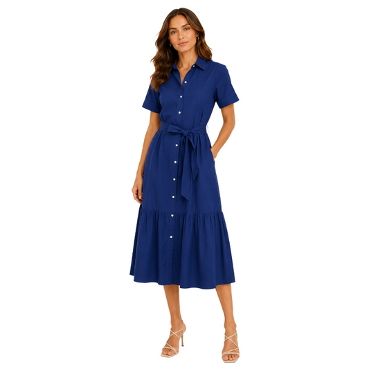 Ralph Lauren Women's Tiered Cotton Shirt Dress Blue