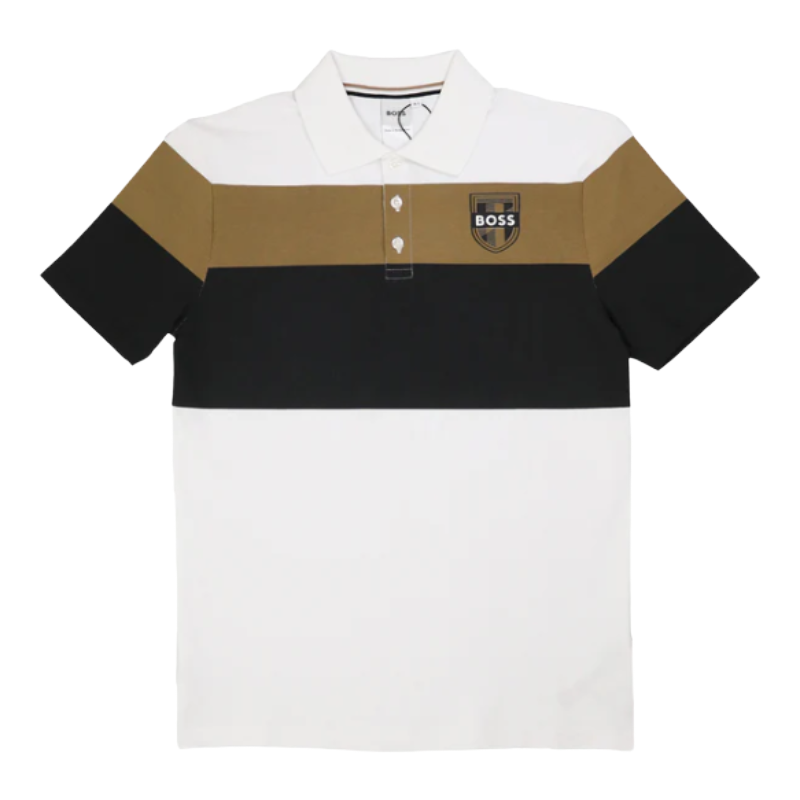 Hugo Boss Boy's Cotton Polo Shirt White/Black/Brown Crown 