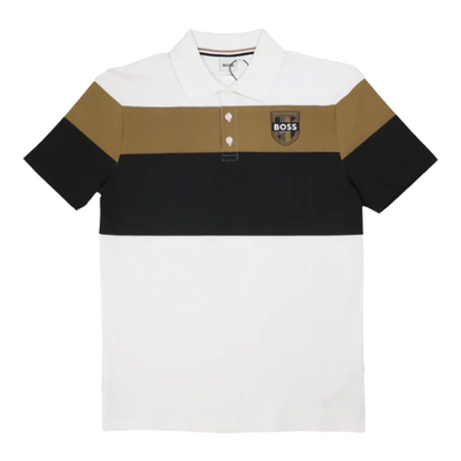 Hugo Boss Boy's Cotton Polo Shirt White/Black/Brown Crown 
