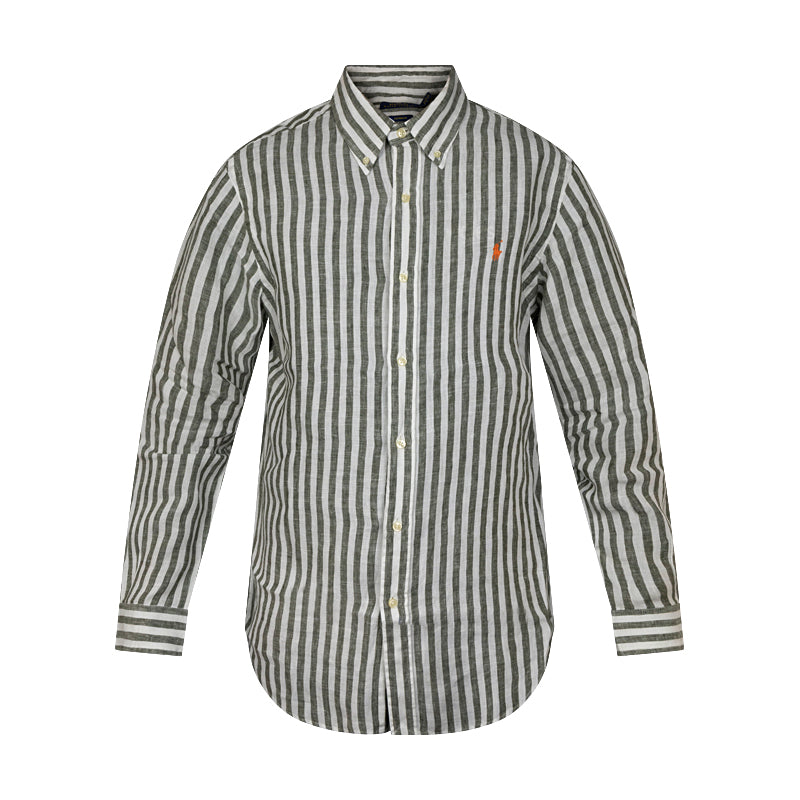 Ralph Lauren Polo Custom Fit Striped Linen Shirt Grey & White