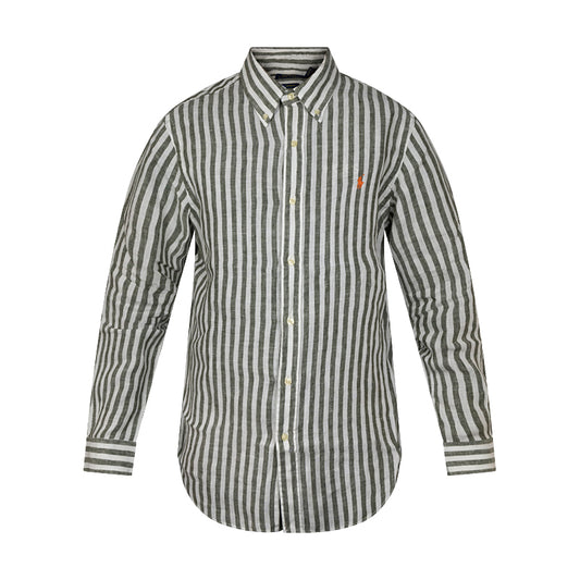 Ralph Lauren Polo Custom Fit Striped Linen Shirt Grey & White