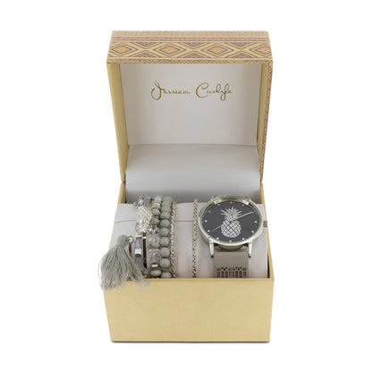 Jessica Carlyle Women's SIlver Pineapple Watch And Bracelet Set 1801
