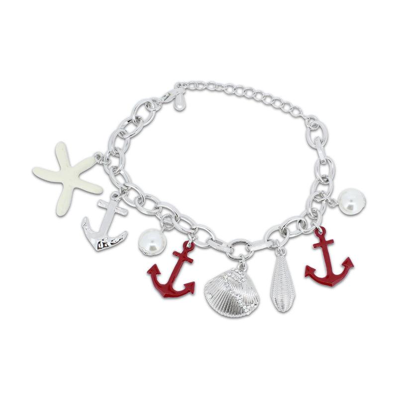 Khloelle Silver And Red Shell And Anchor Bracelet LC0070877