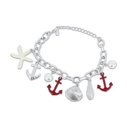 Khloelle Silver And Red Shell And Anchor Bracelet LC0070877