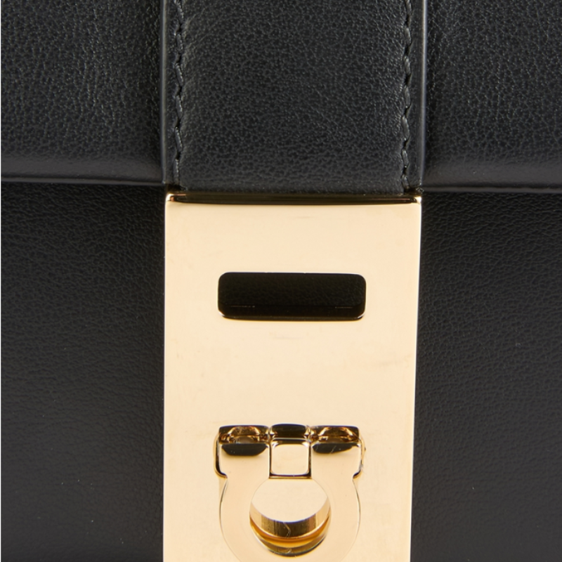 Salvatore Ferragamo Black Leather Gold Chain Clutch Purse